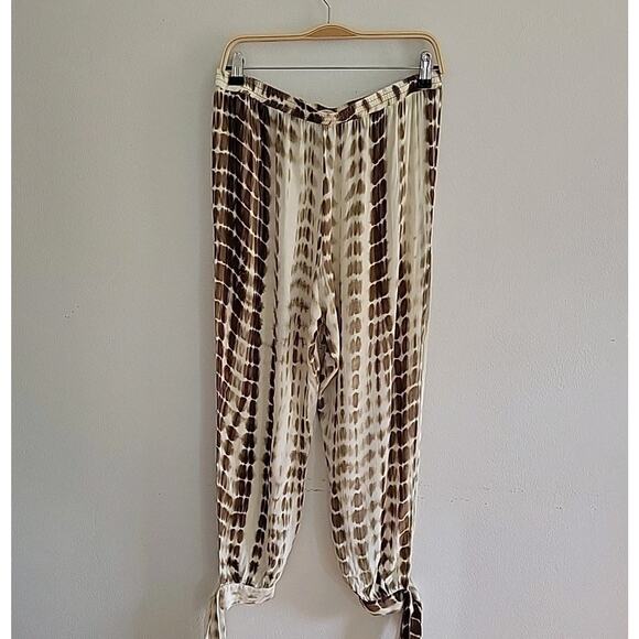 Wild Poppy Knotted Split Thigh Tie Ankle Hem Pants Tie Dye Beach Cover-Up Resort - Picture 2 of 11